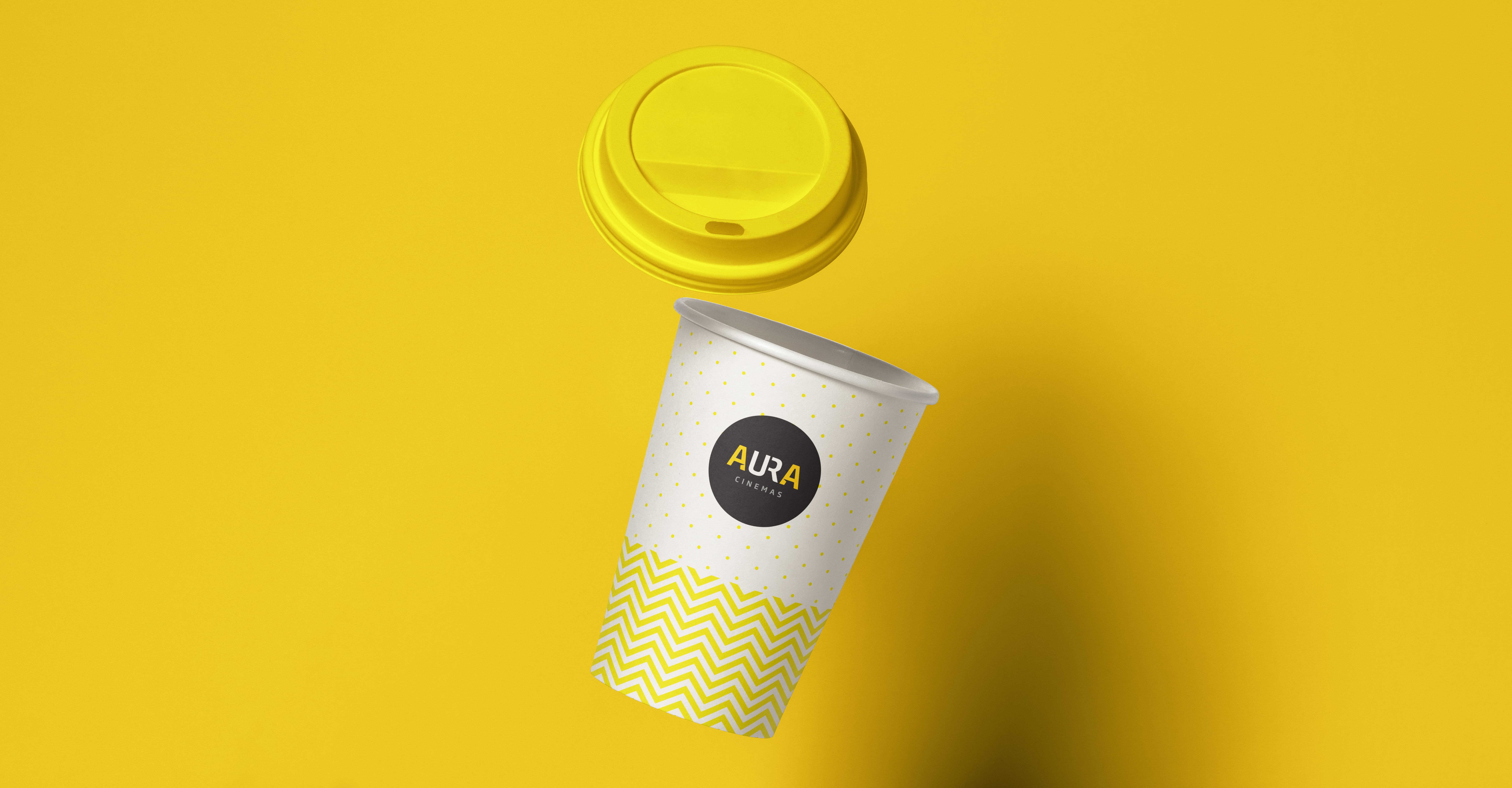 Coffee paper cup packaging design for Aura cinemas