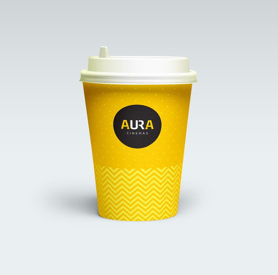 Juice paper cup packaging design for Aura cinemas